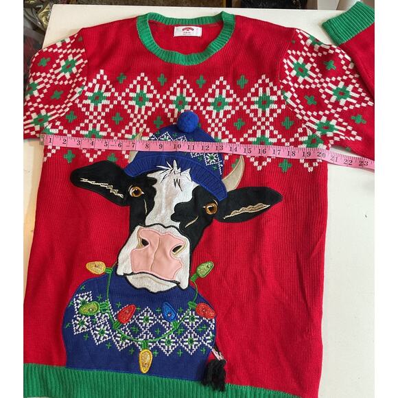 Holiday Time Ugly Christmas Sweater Lights Up Unisex M (38/40)Cow Sweater - Picture 3 of 7